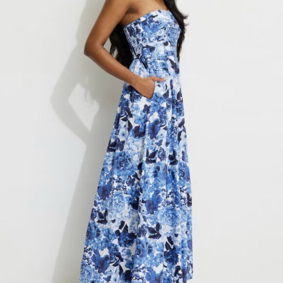 Blue Floral Bandeau Dress - Picture 3 of 3